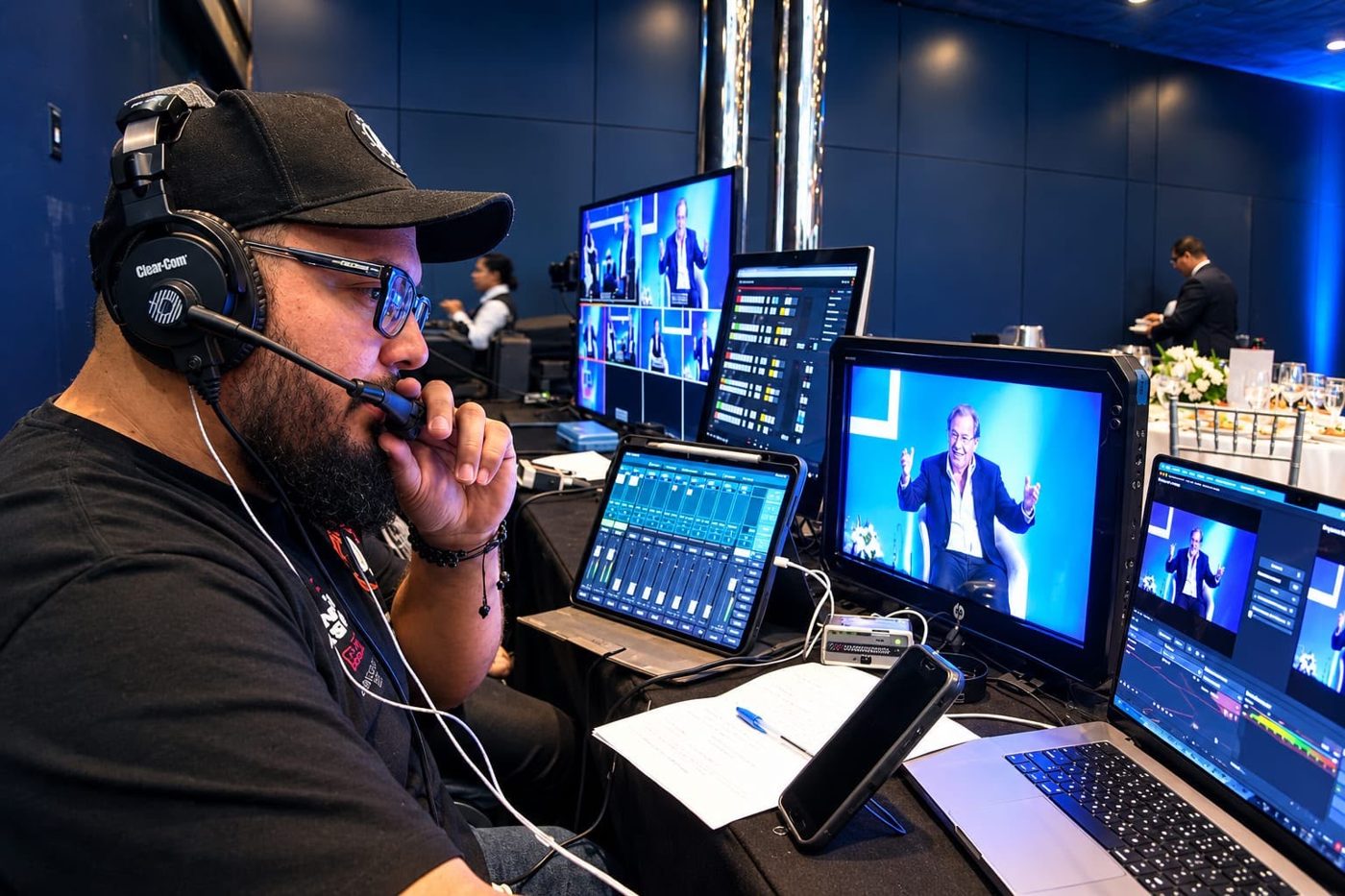 Amitt Trejos dirigiendo una producción en vivo